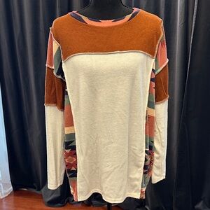 Lovely Melody Colorblock Long Sleeve Top - Cream, Brown, Pink